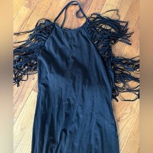 Vintage Black Fringe Halter maxi Dress